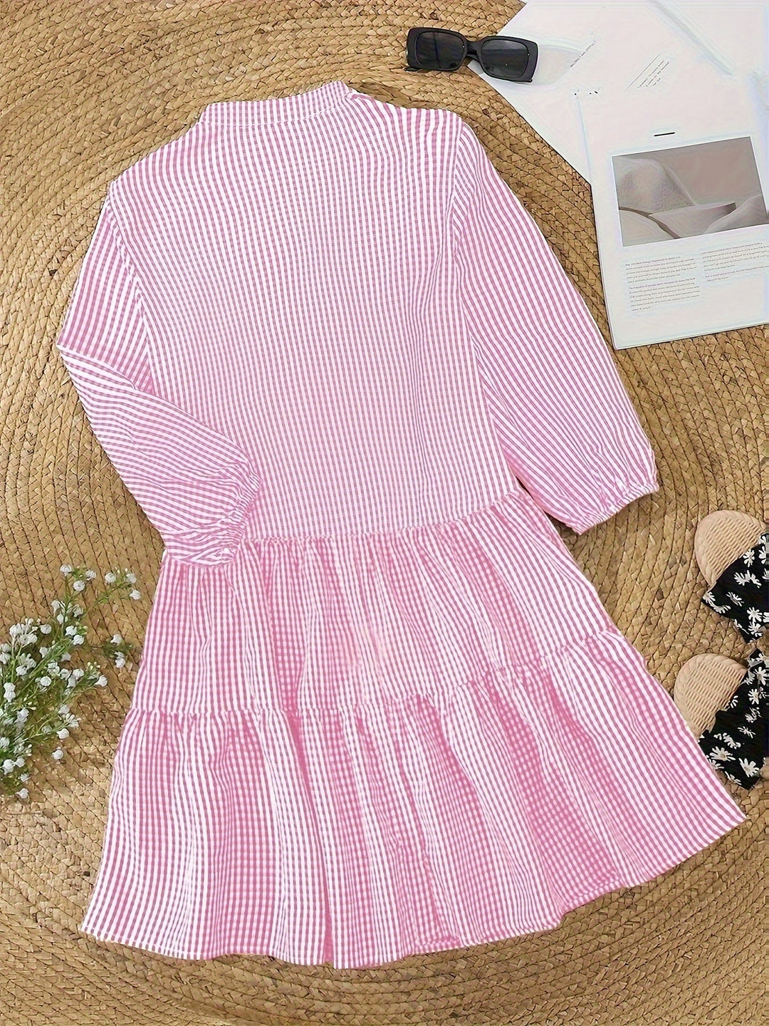 Rose | Gingham Button Closure Tiered Dress