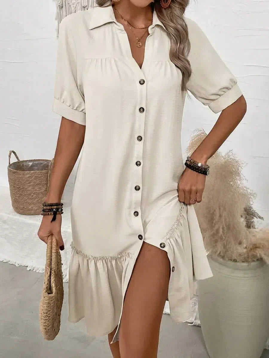 Aliyah | Kleid mit Knopfleiste und Rüschenabschluss