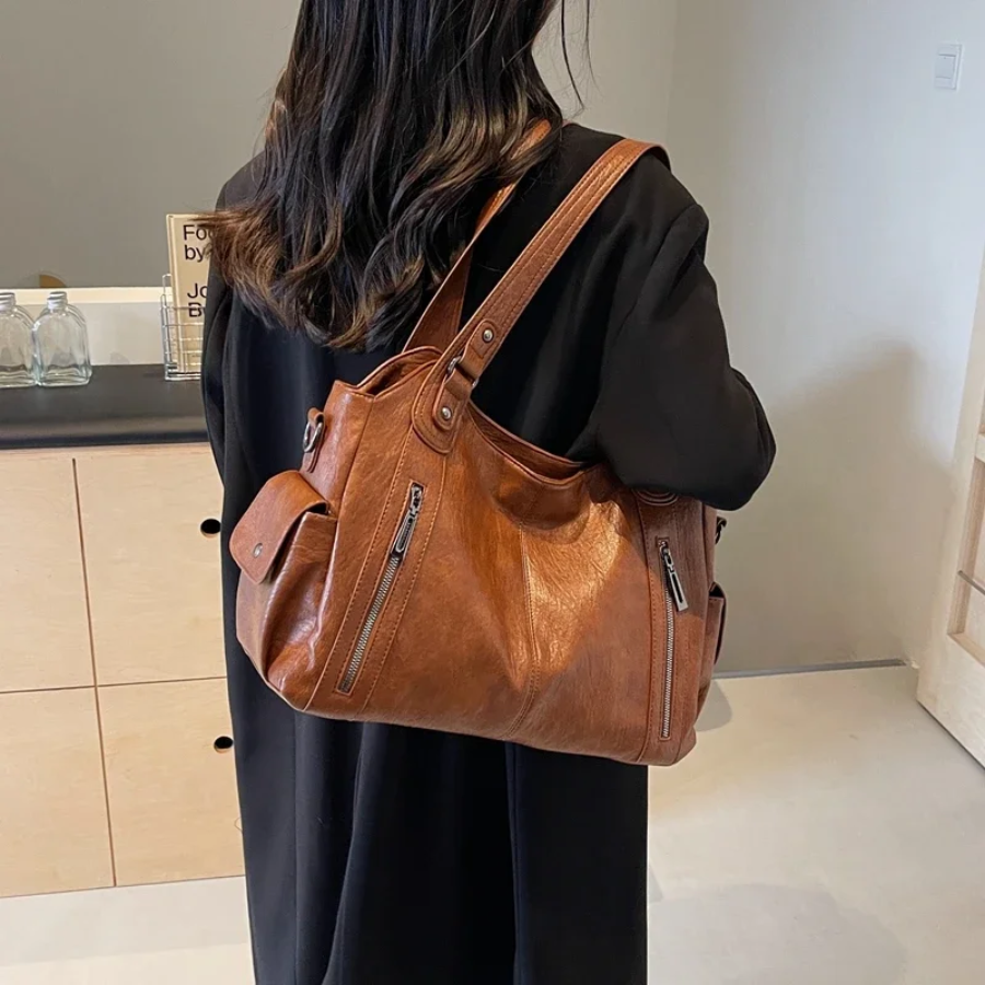 Uma - Geräumige Schultertasche mit doppeltem Reißverschluss