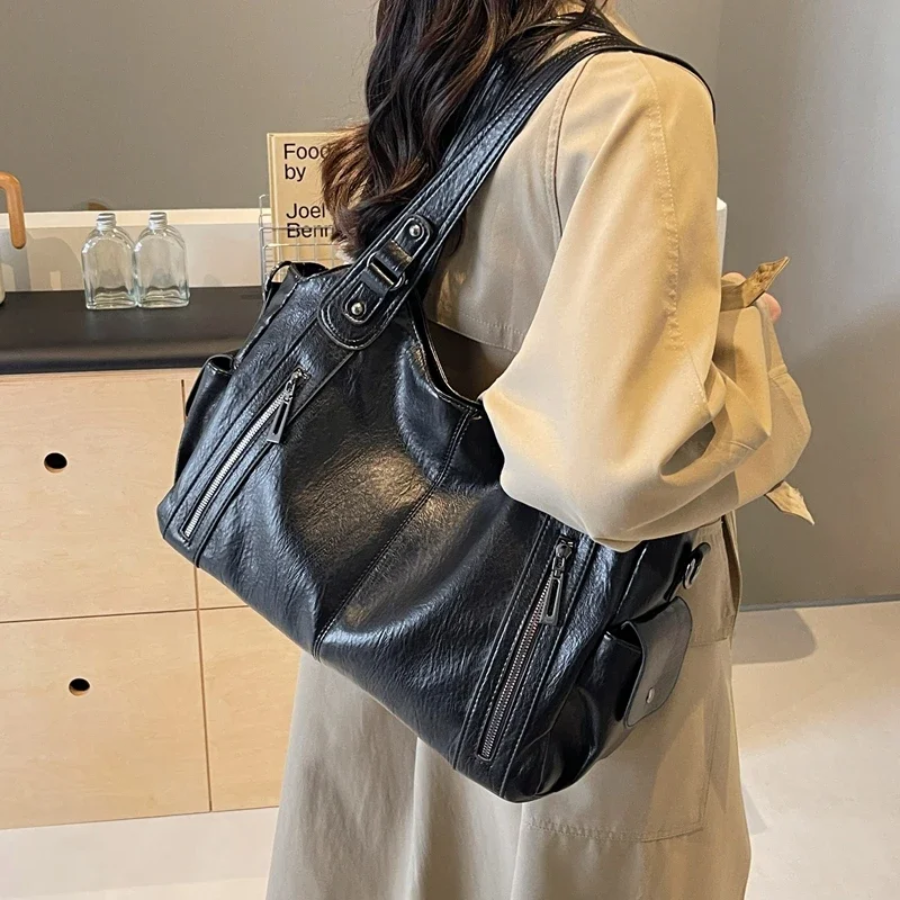 Uma - Geräumige Schultertasche mit doppeltem Reißverschluss