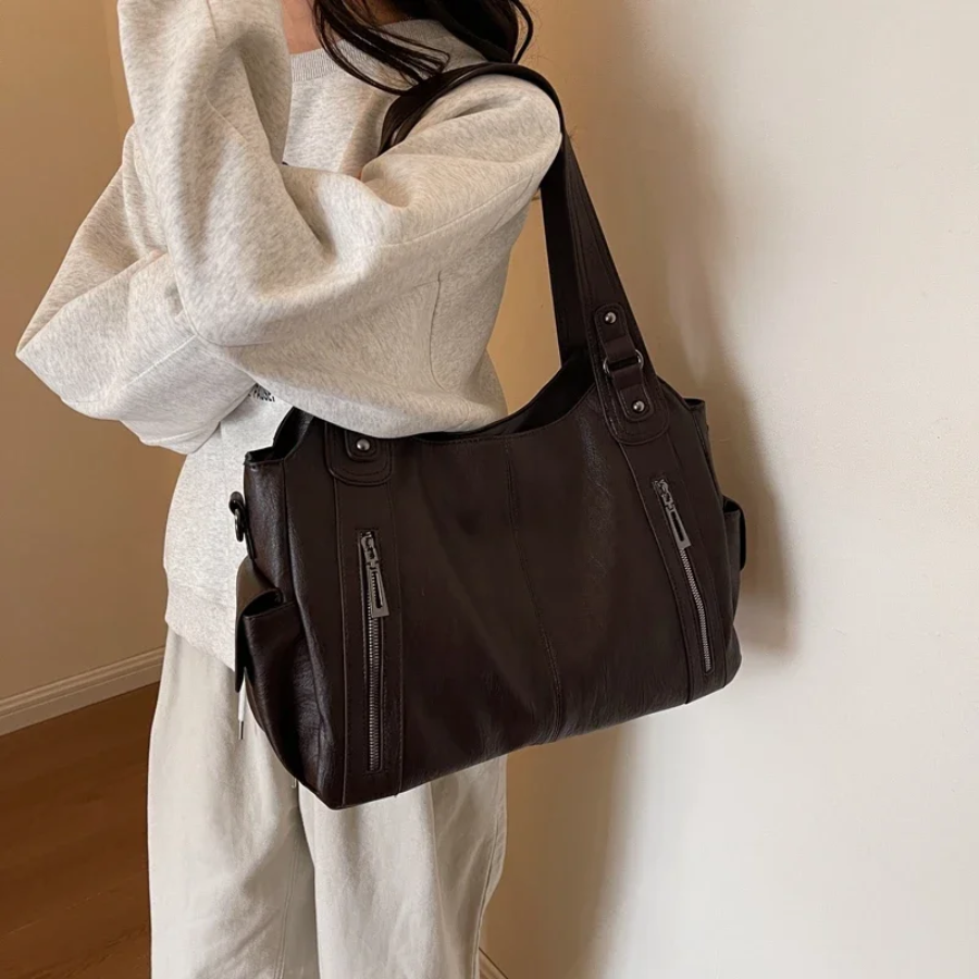 Uma - Geräumige Schultertasche mit doppeltem Reißverschluss