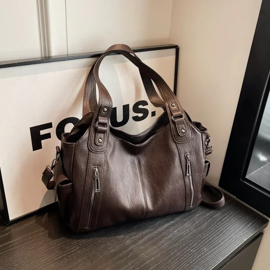 Uma - Geräumige Schultertasche mit doppeltem Reißverschluss