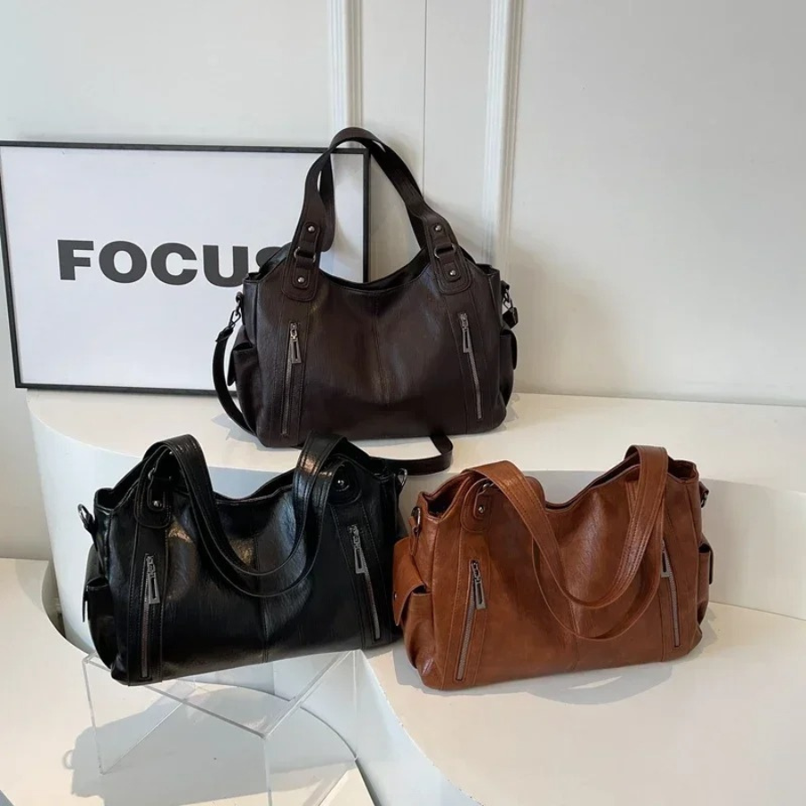 Uma - Geräumige Schultertasche mit doppeltem Reißverschluss