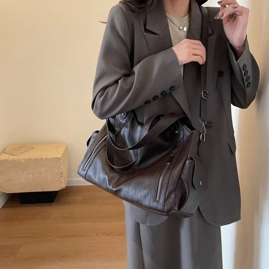 Uma - Geräumige Schultertasche mit doppeltem Reißverschluss