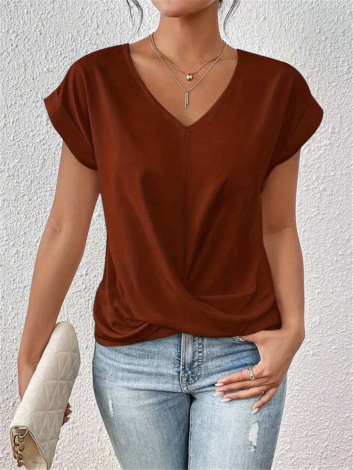 Cleo™ Klassisches V-Ausschnitt T-Shirt