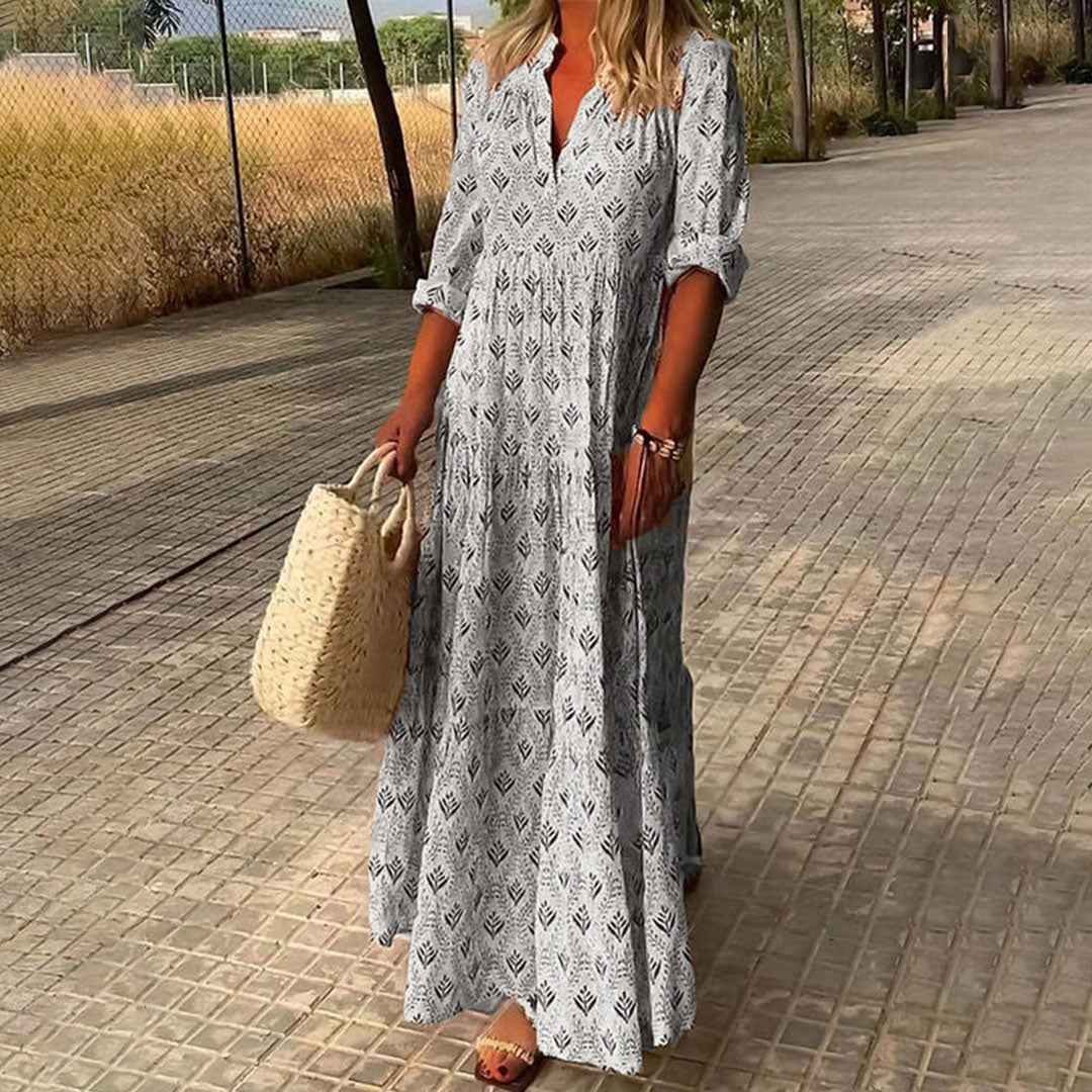 Vivian | Bedrucktes Boho-Maxi-Kleid
