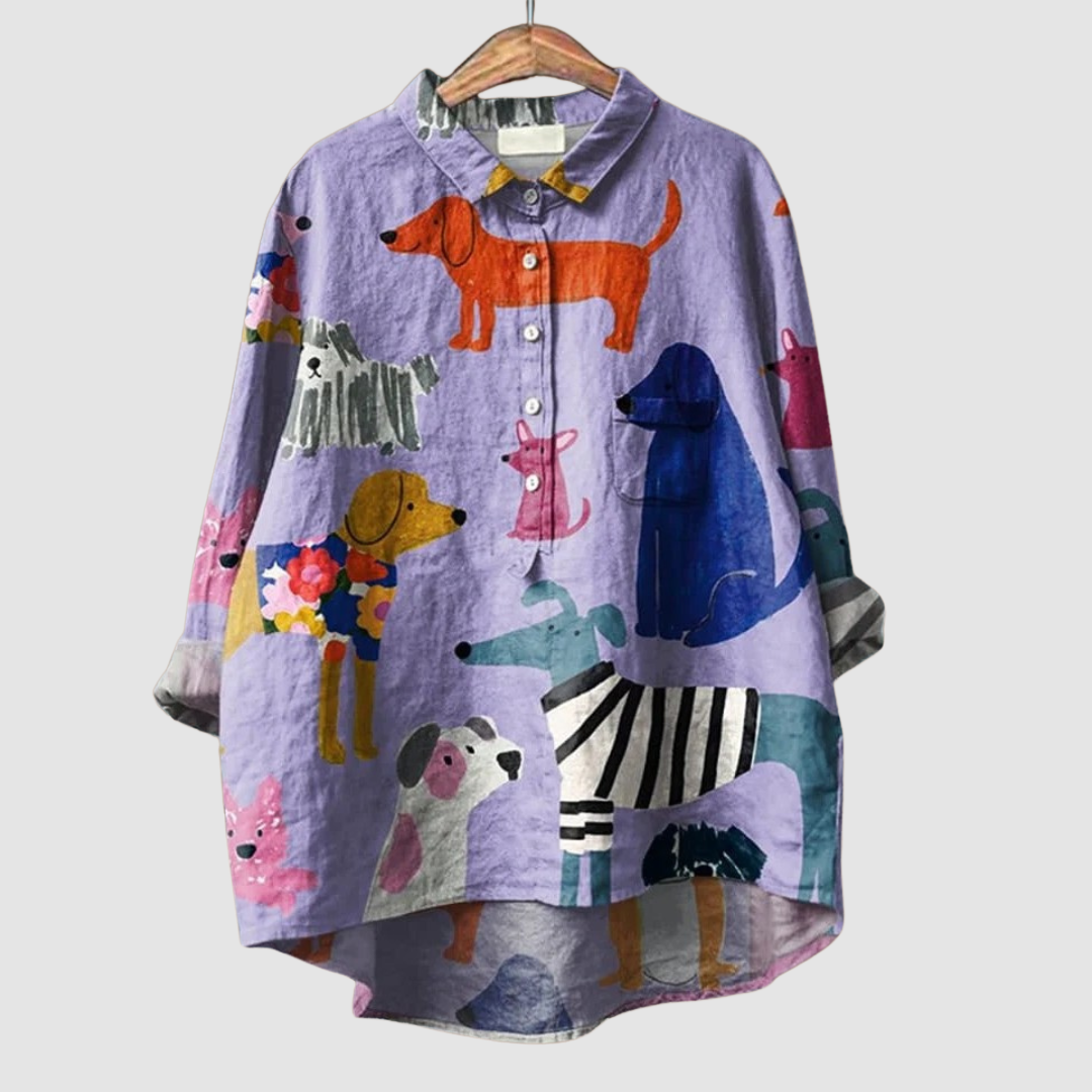 Kathleen™ Relaxed Fit Hundedruck Shirt