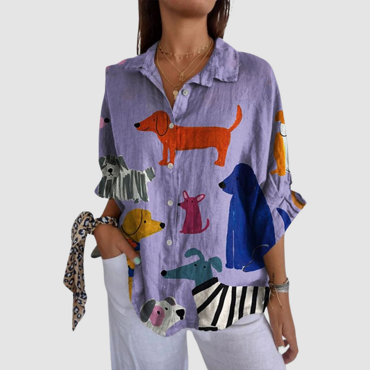 Kathleen™ Relaxed Fit Hundedruck Shirt