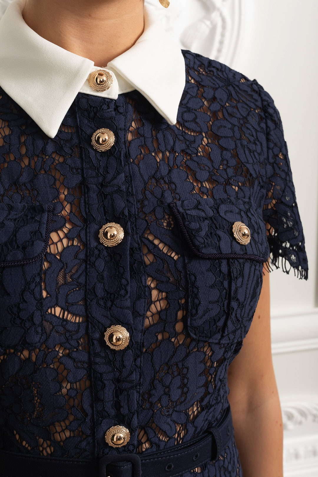 ELEONORA | Midi Lace Dress with Collar and Belt