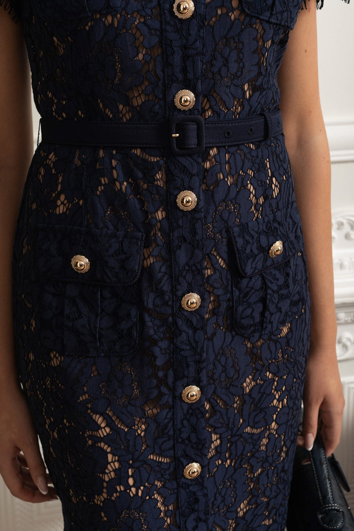 ELEONORA | Midi Lace Dress with Collar and Belt