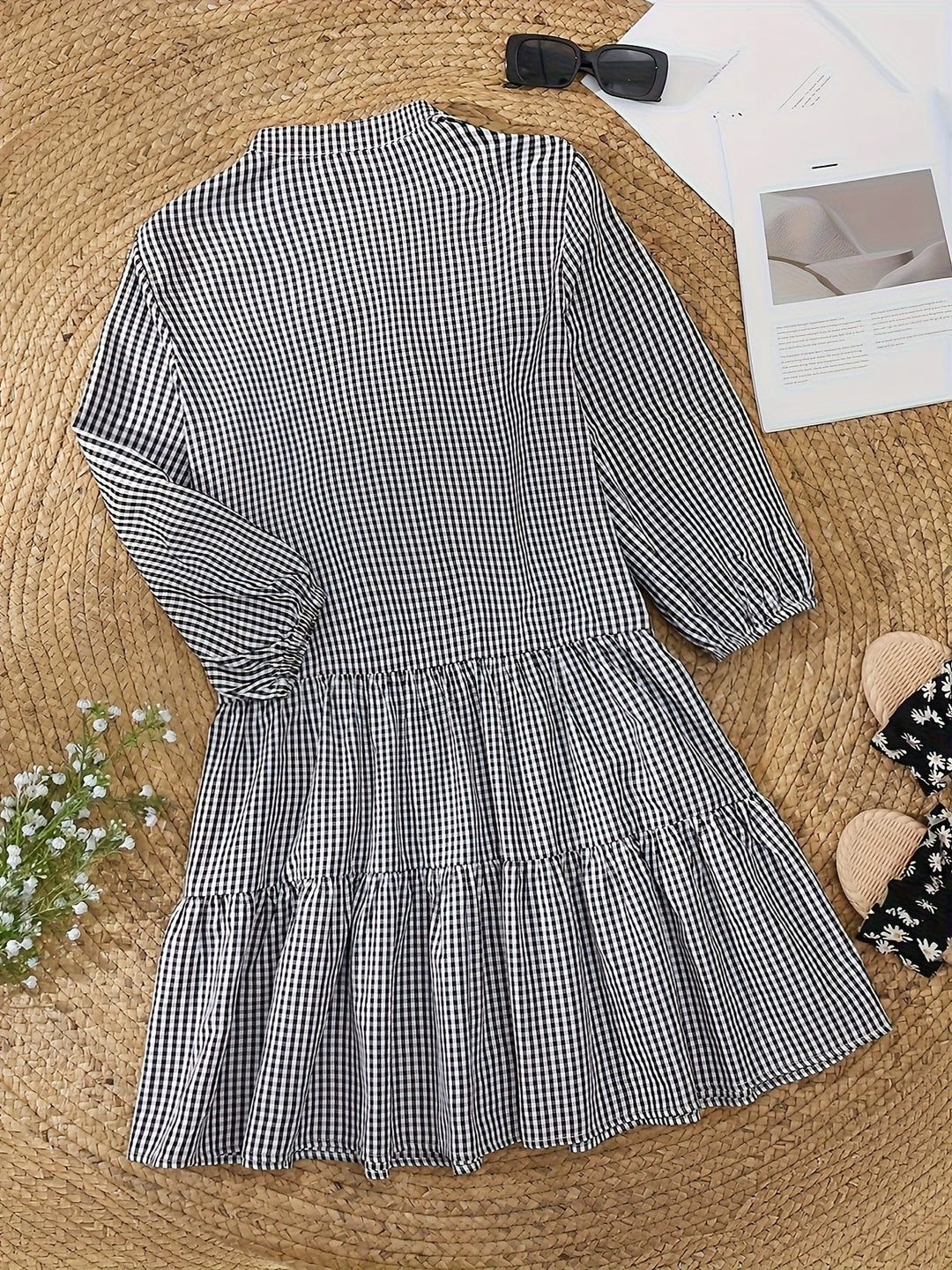 Rose | Gingham Button Closure Tiered Dress