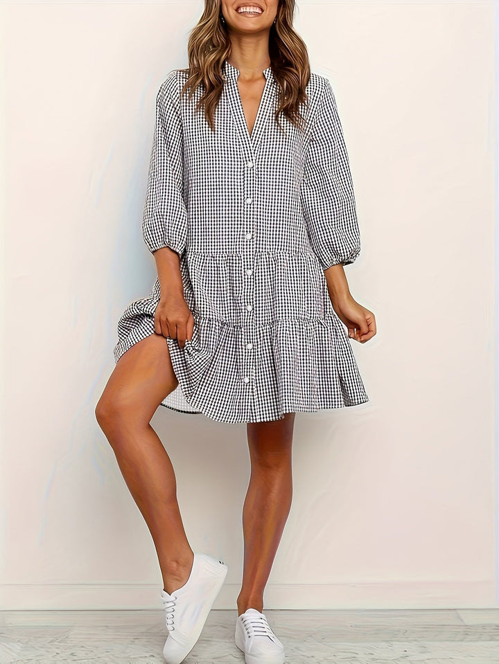 Rose | Gingham Button Closure Tiered Dress